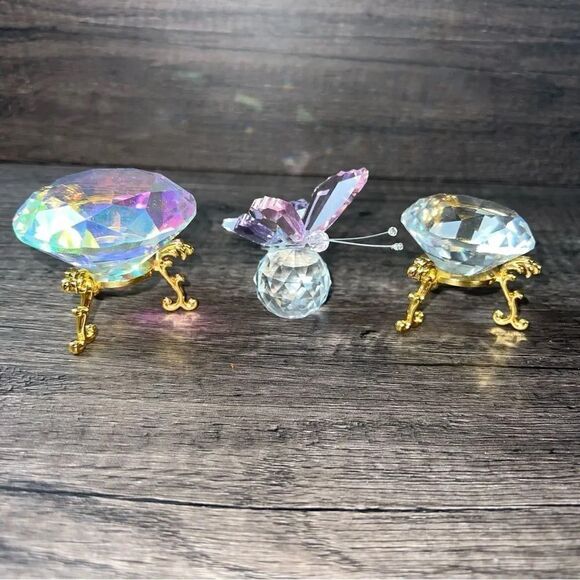 Bundle of Large Diamond and Butterfly Paperweights Desk Decor - Picture 1 of 5